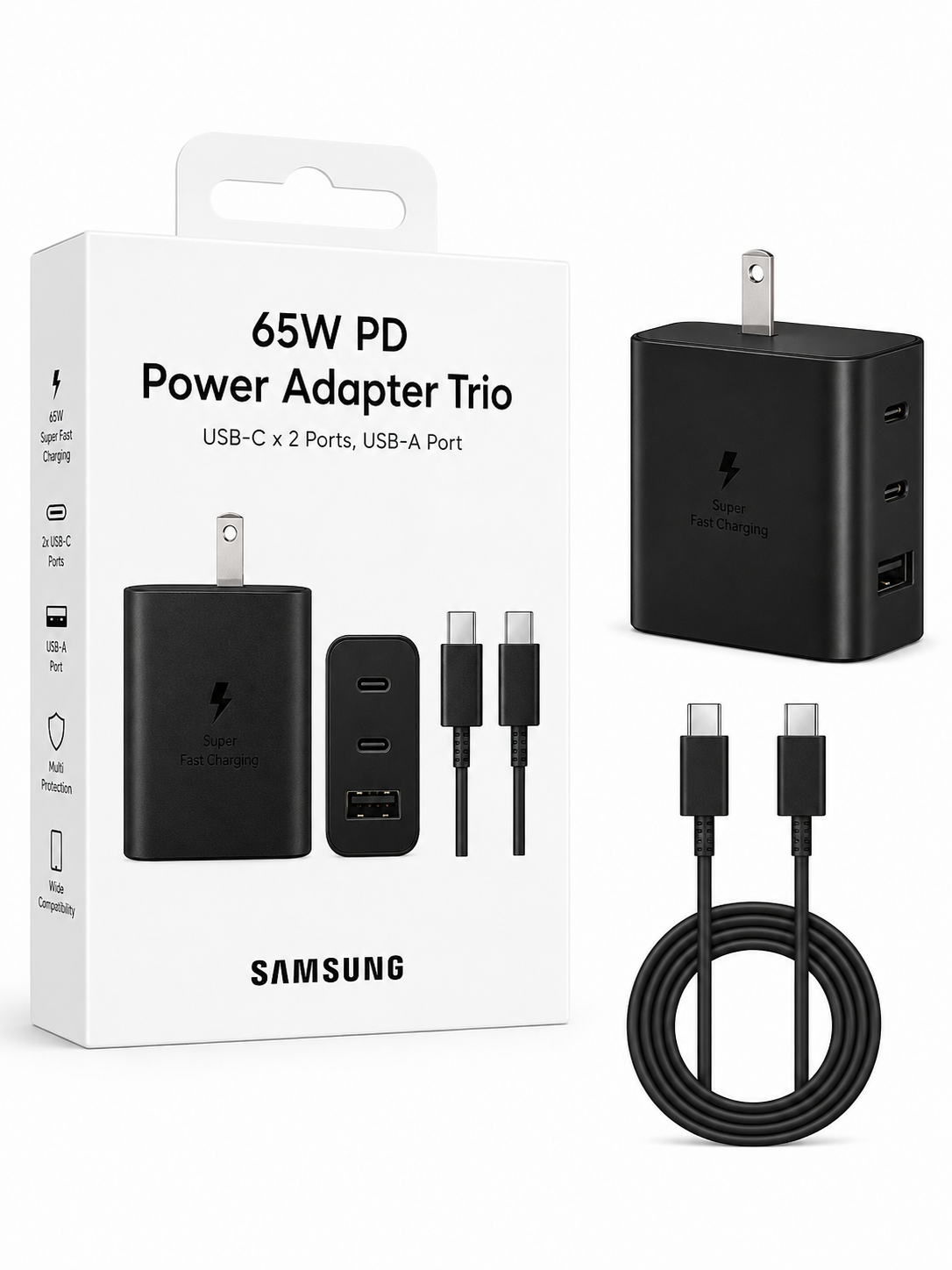 Cargador Samsung 65W PD Power Adapter Trio – 2 USB-C + USB-A